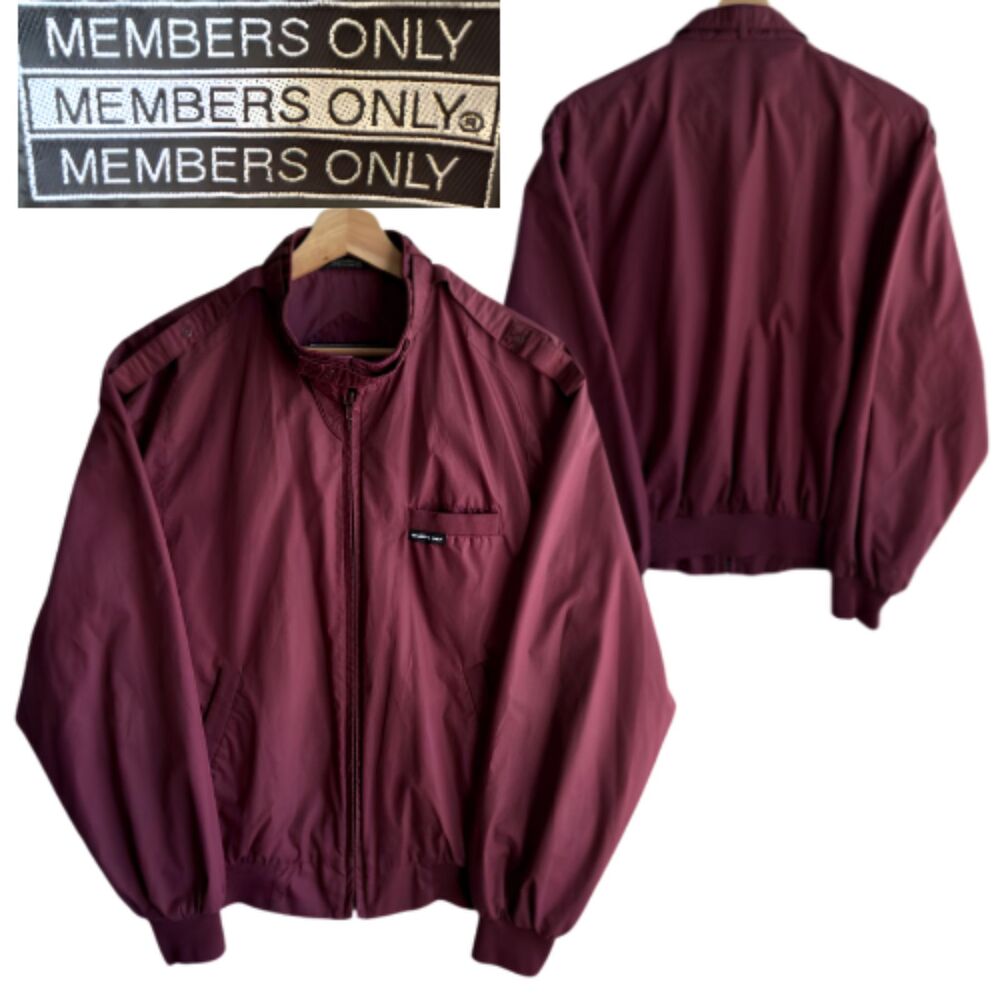 Members Only Jacket VTG Men's Medium Dark Red Full Zip Windbreaker Bomber Coat